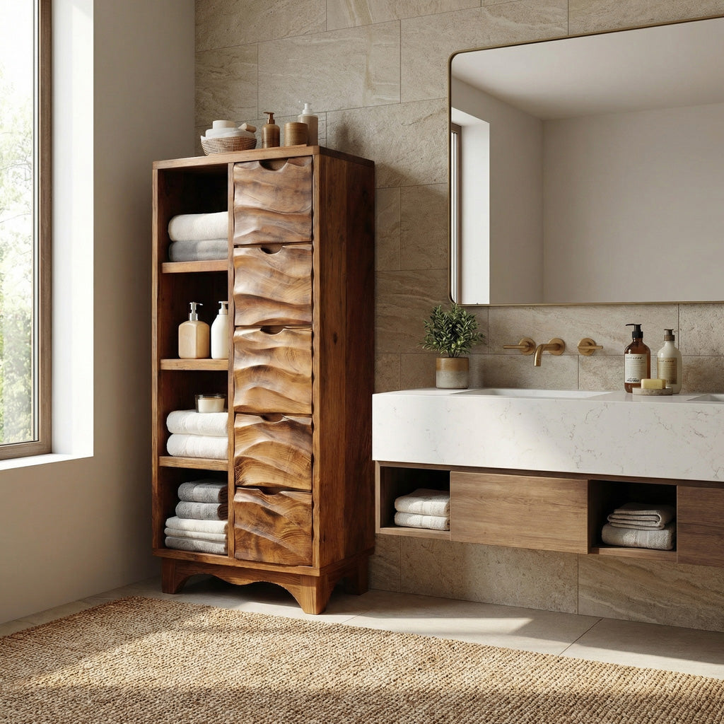 Contemporary Bathroom Cabinet With Open Shelves And Drawers For Spa RTTHHNBRC027