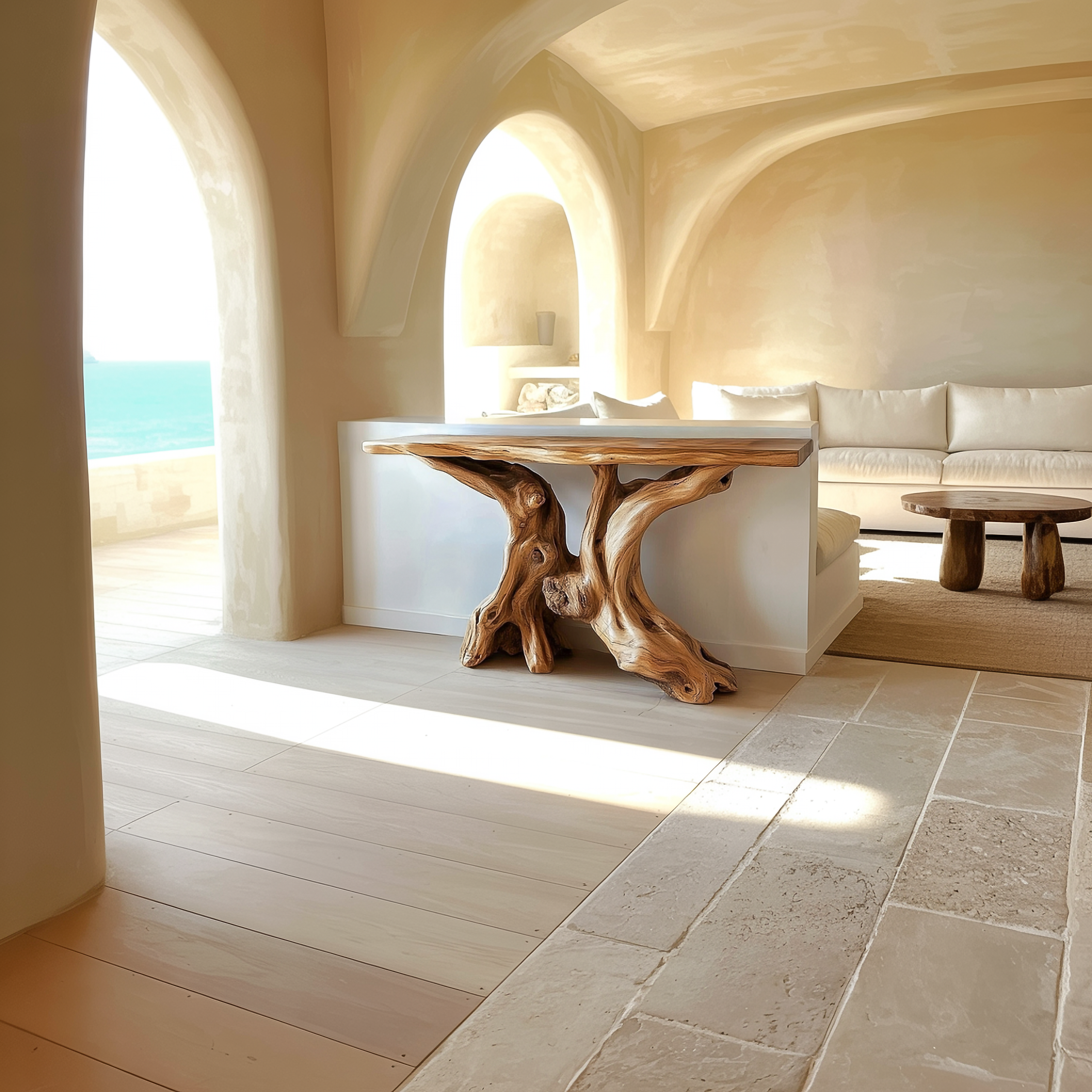 Mid Century Organic Wood Console Table Entryway SINLSACS433