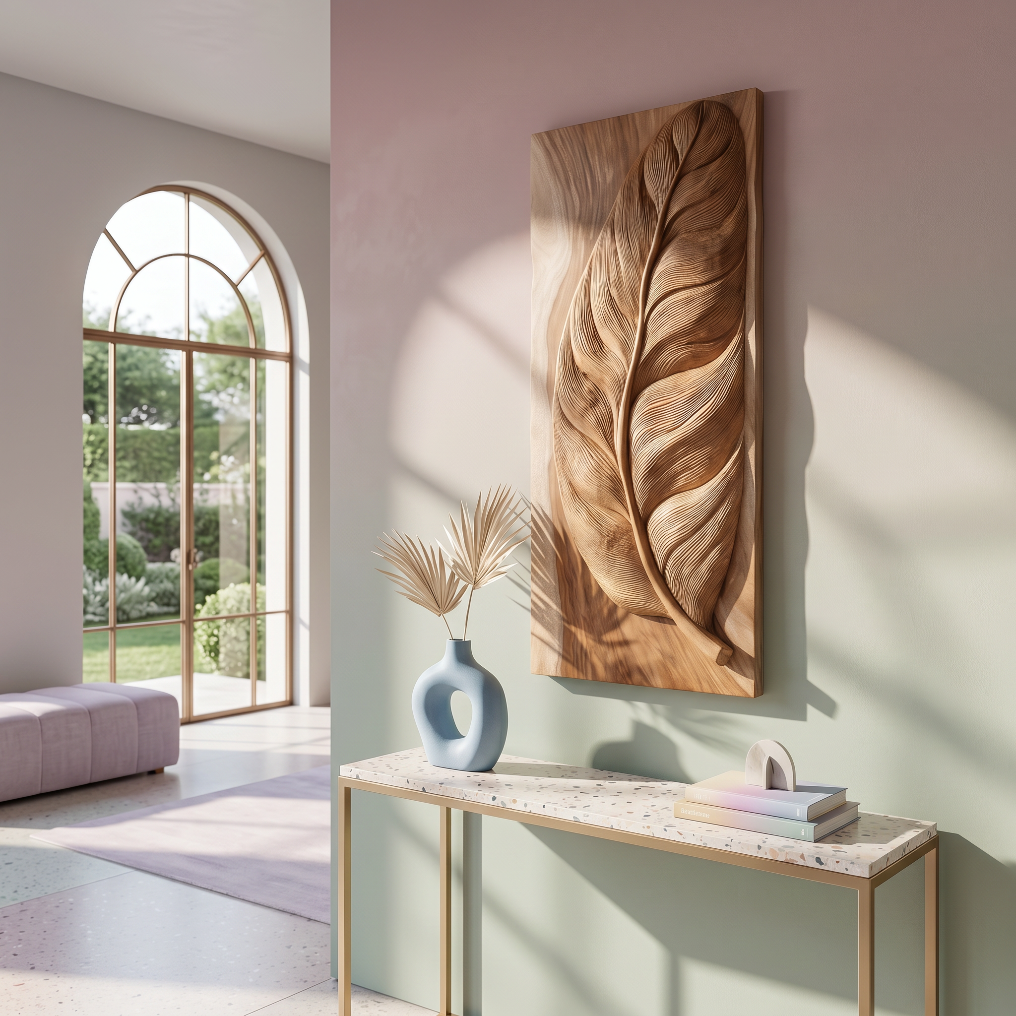 Rustic Wall Art With Carved Leaf Design For Entryway SILDTTRWA133