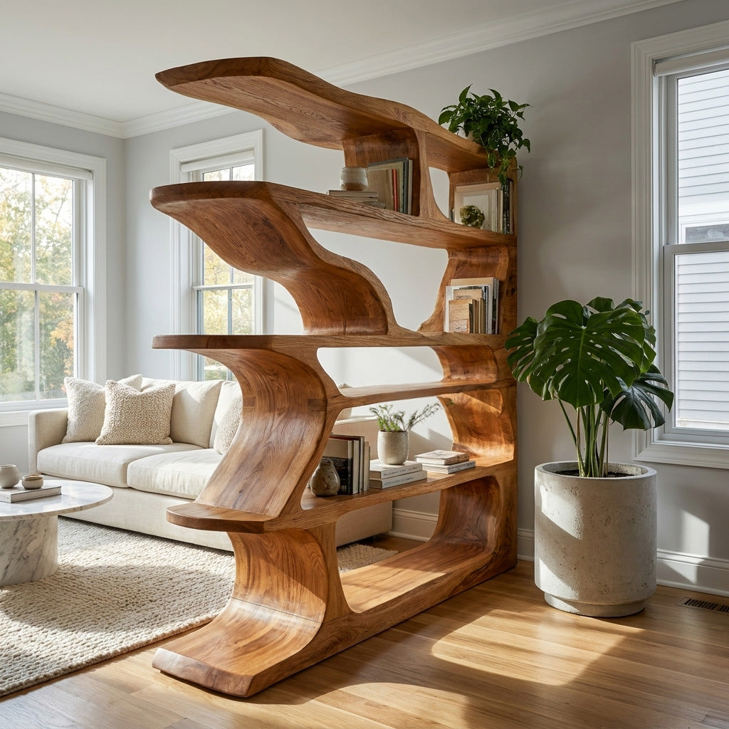 Contemporary Artistic Wooden Bookshelf For Living Room Storage RTTHHNBS179