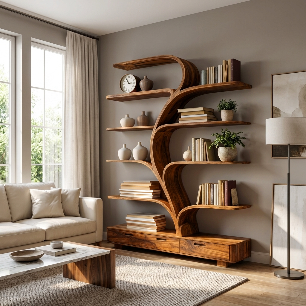 Organic Natural Wood Bookshelf Branch Shape For Home Decor RTTHTTBS120