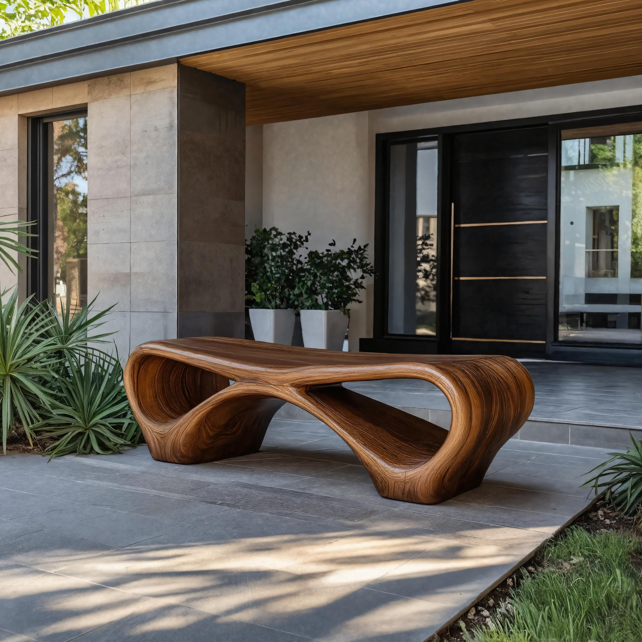 Modern Sculptural Outdoor Bench With Curved Design For Garden SITHTTGDB006