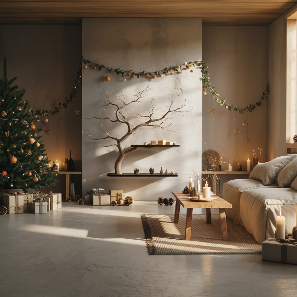 Rustic Tree Branch Bookshelf Christmas Wall Display SINLSATBS102