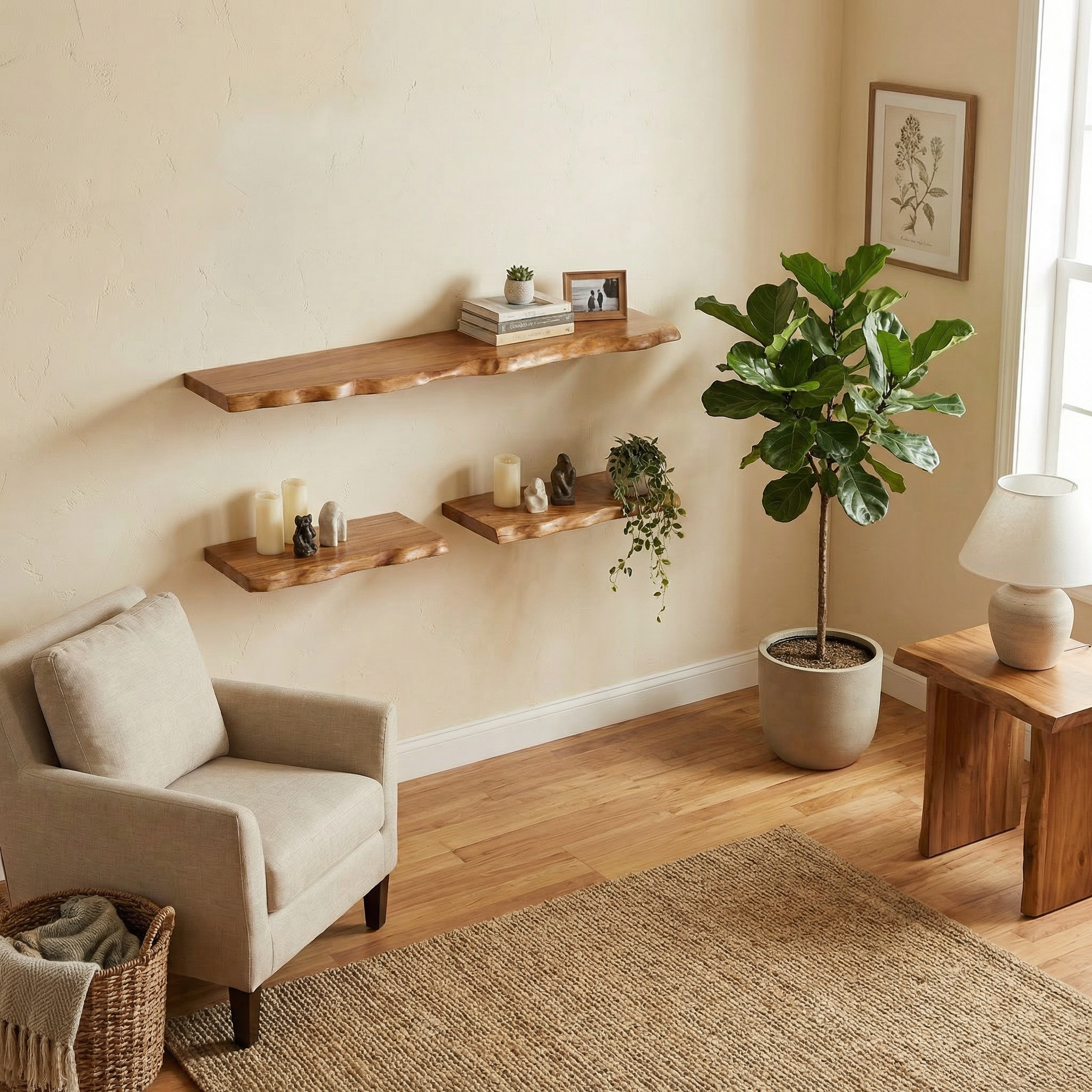 Minimalist Wooden Floating Shelves For Living Room Wall Storage And Home Decor SINLSAFL513