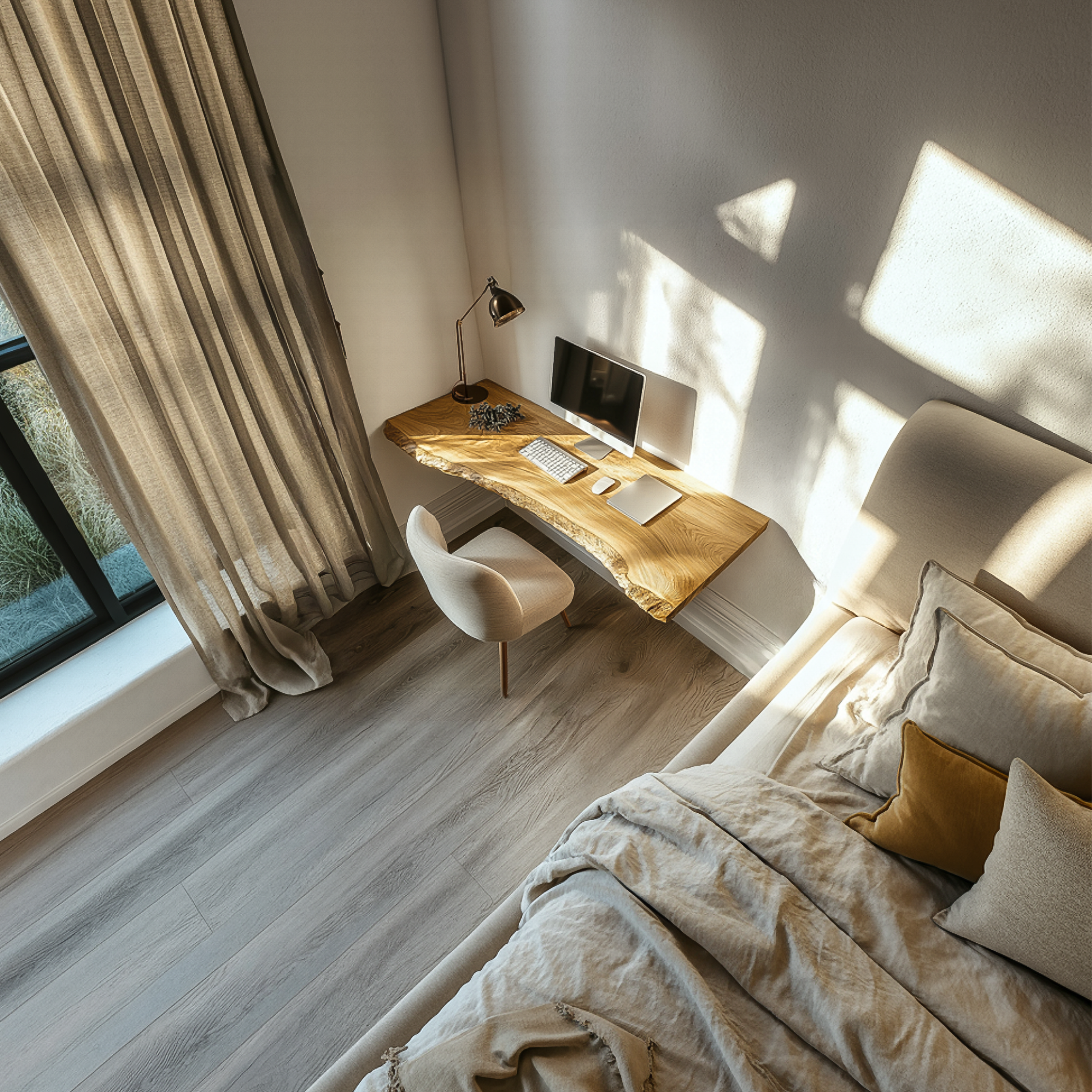 Rustic Organic Wall Mounted Work Desk Solid Wood Home Office Interior Natural Workspace SINLSAFL431