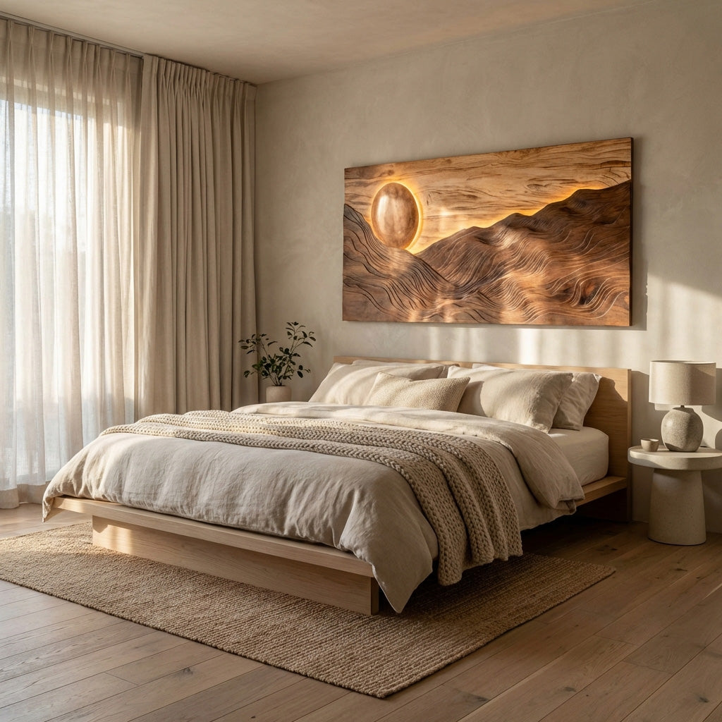 Large Sun Over Mountains Wooden Wall Art For Home RTTHHNWA161