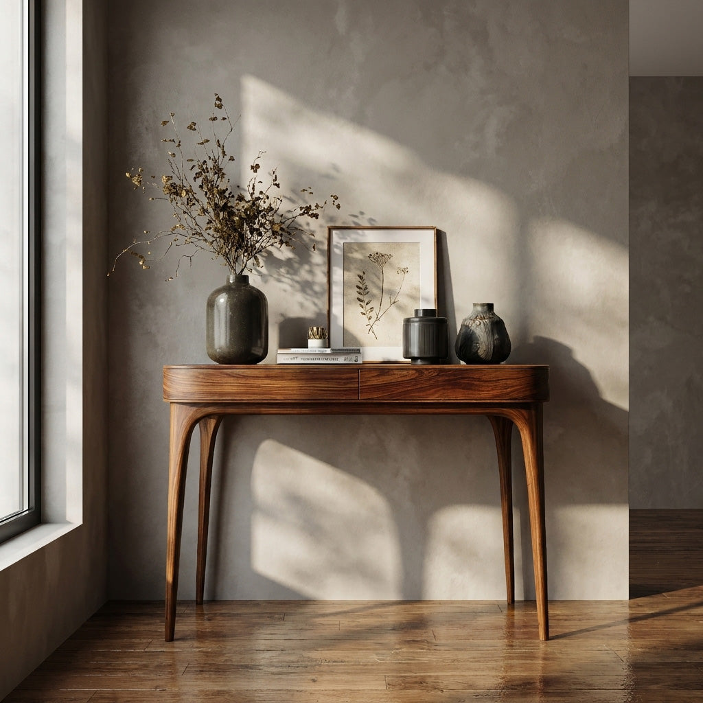 Minimalist Sculptural Wood Console Table For Modern Entryway RTTHHNCS025
