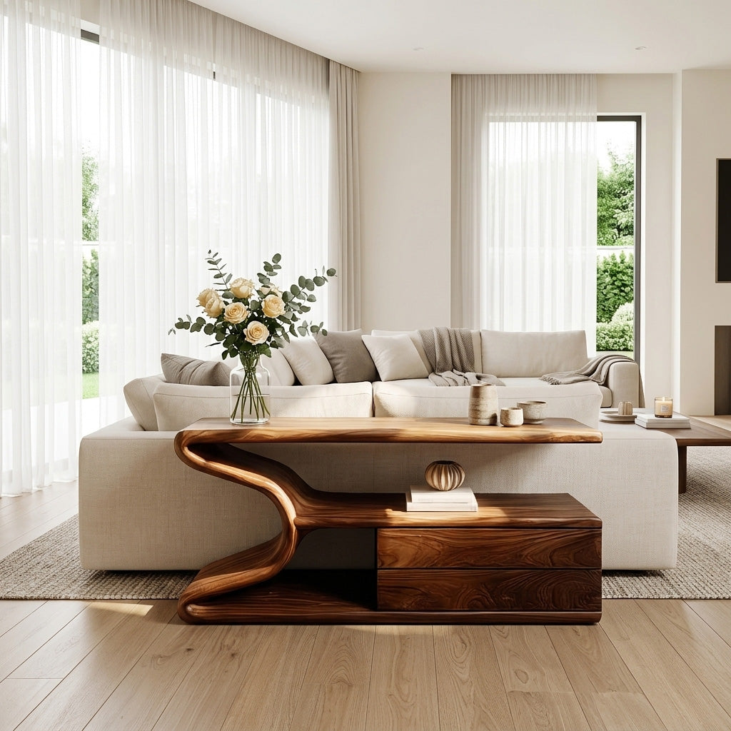 Modern Wooden Console Table With Storage For Statement Living Space RTTHHNCS035