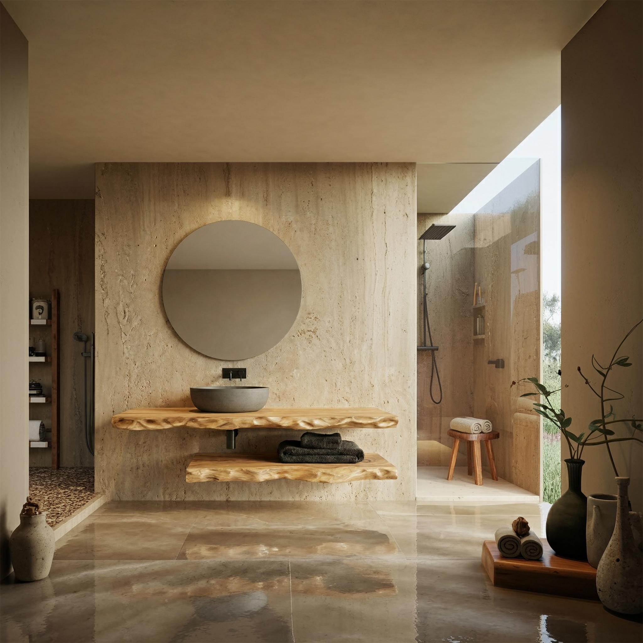 Mediterranean Live Edge Bathroom Vanity For Bathroom And Vanity Wall SINLSABRV288