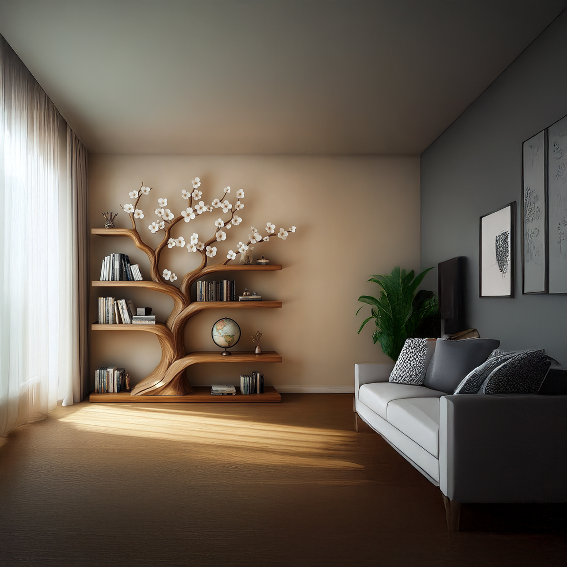 Rustic Tree Bookshelf Living Room Artistic Display SINLSATB314