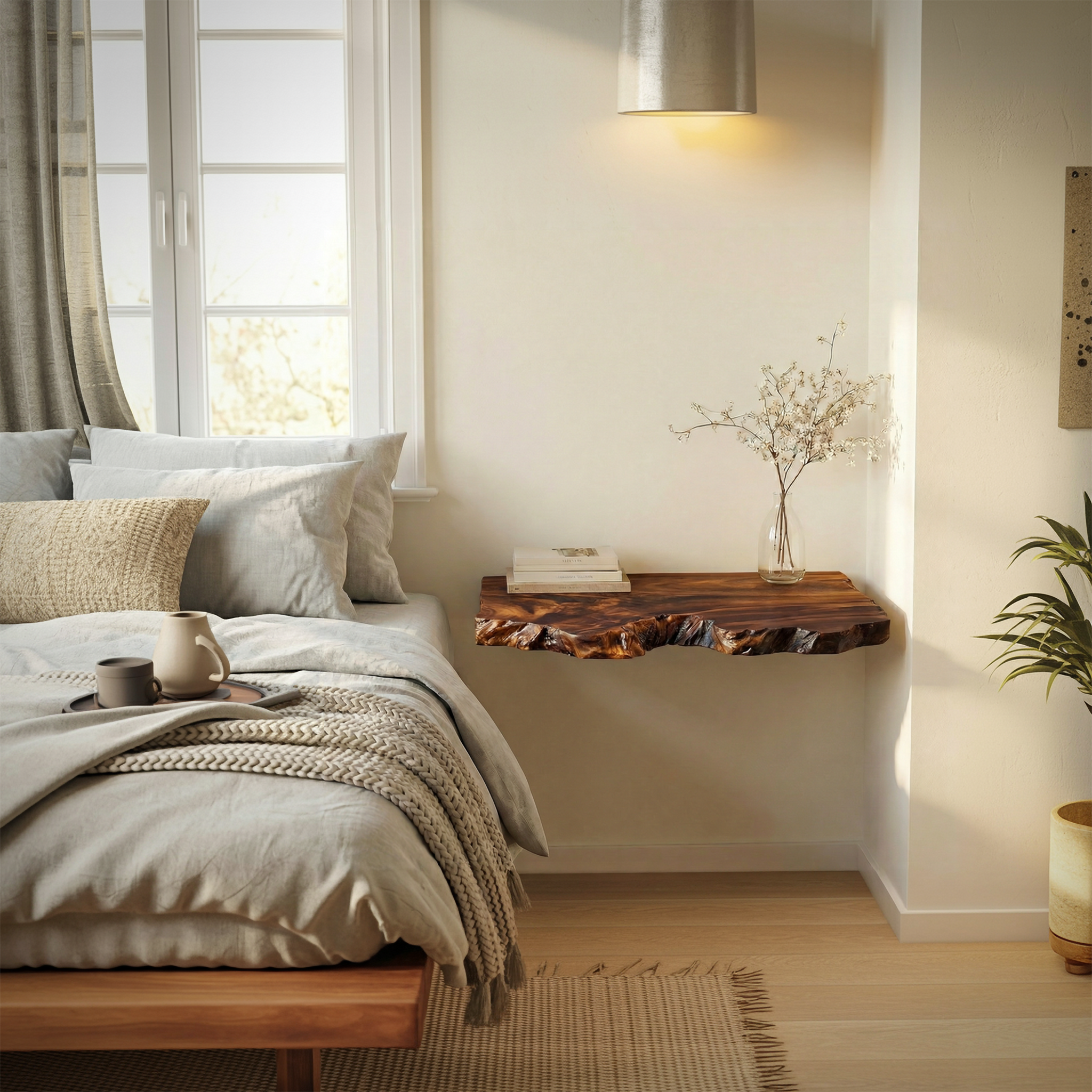 Organic Minimal Floating Nightstand For Bedroom And Bedside Space SINLSAFL511