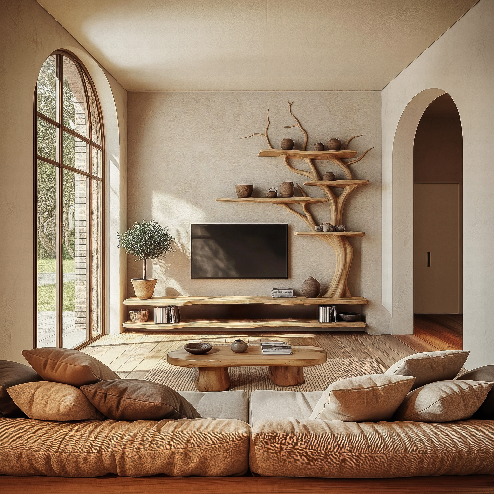 Rustic Tree Inspired TV Stand For Living Room And Family Space SINLSATB698