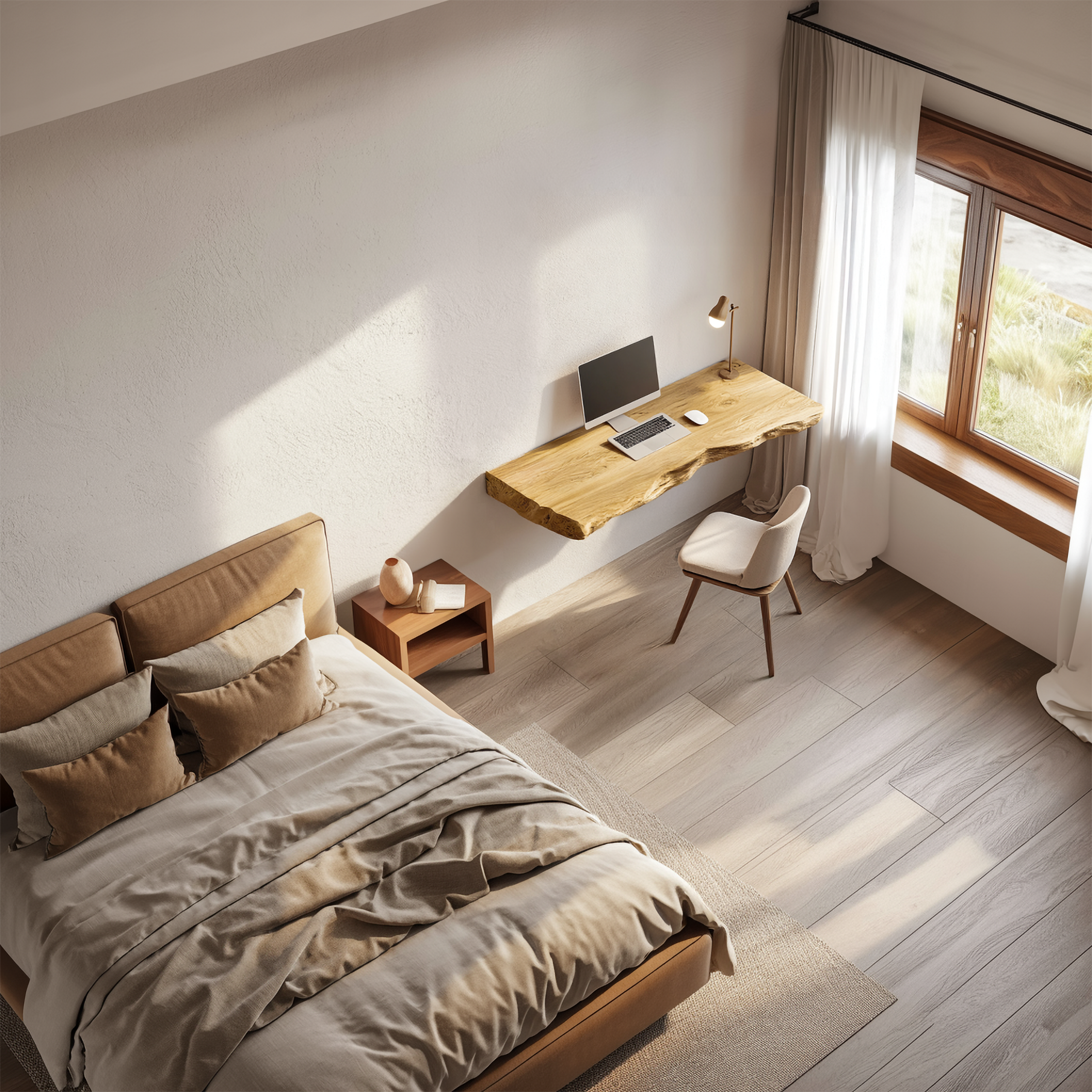 Rustic Sculptural Wall Mounted Console Desk Solid Wood Home Office Interior Modern Workspace SINLSAFL430