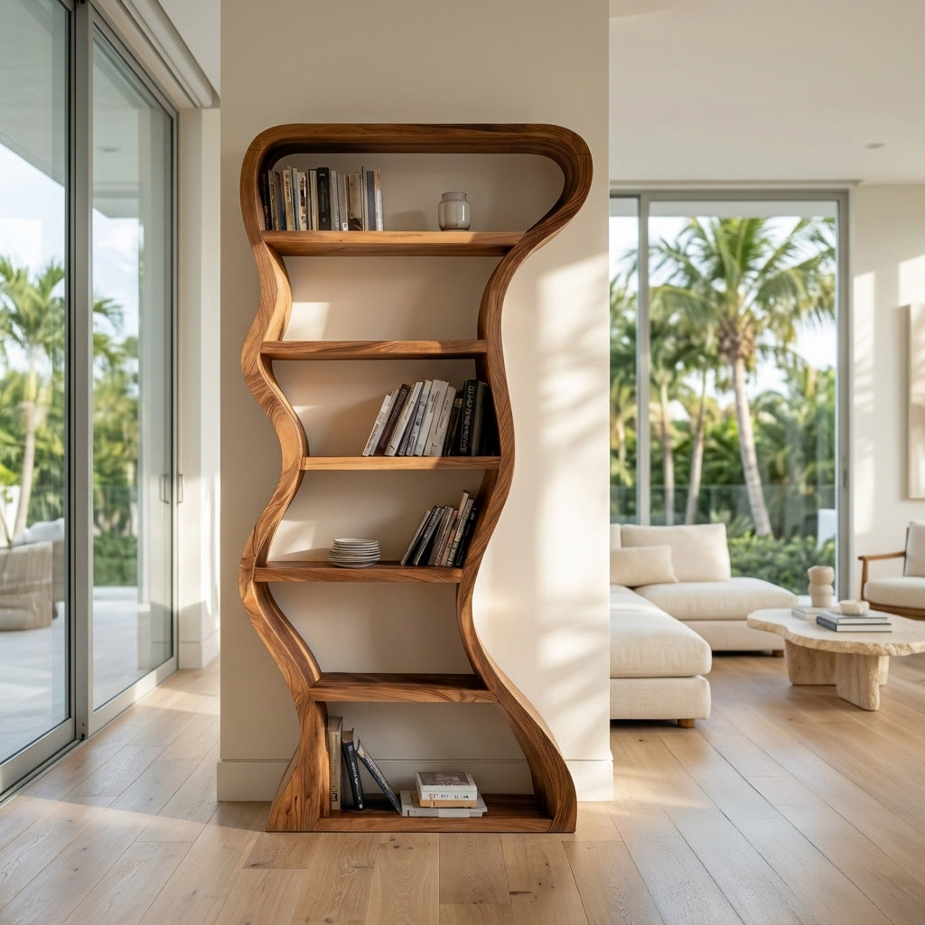 Organic Sculpture Wavy Bookshelf For Living Room Or Office Furniture SITHHNBS068