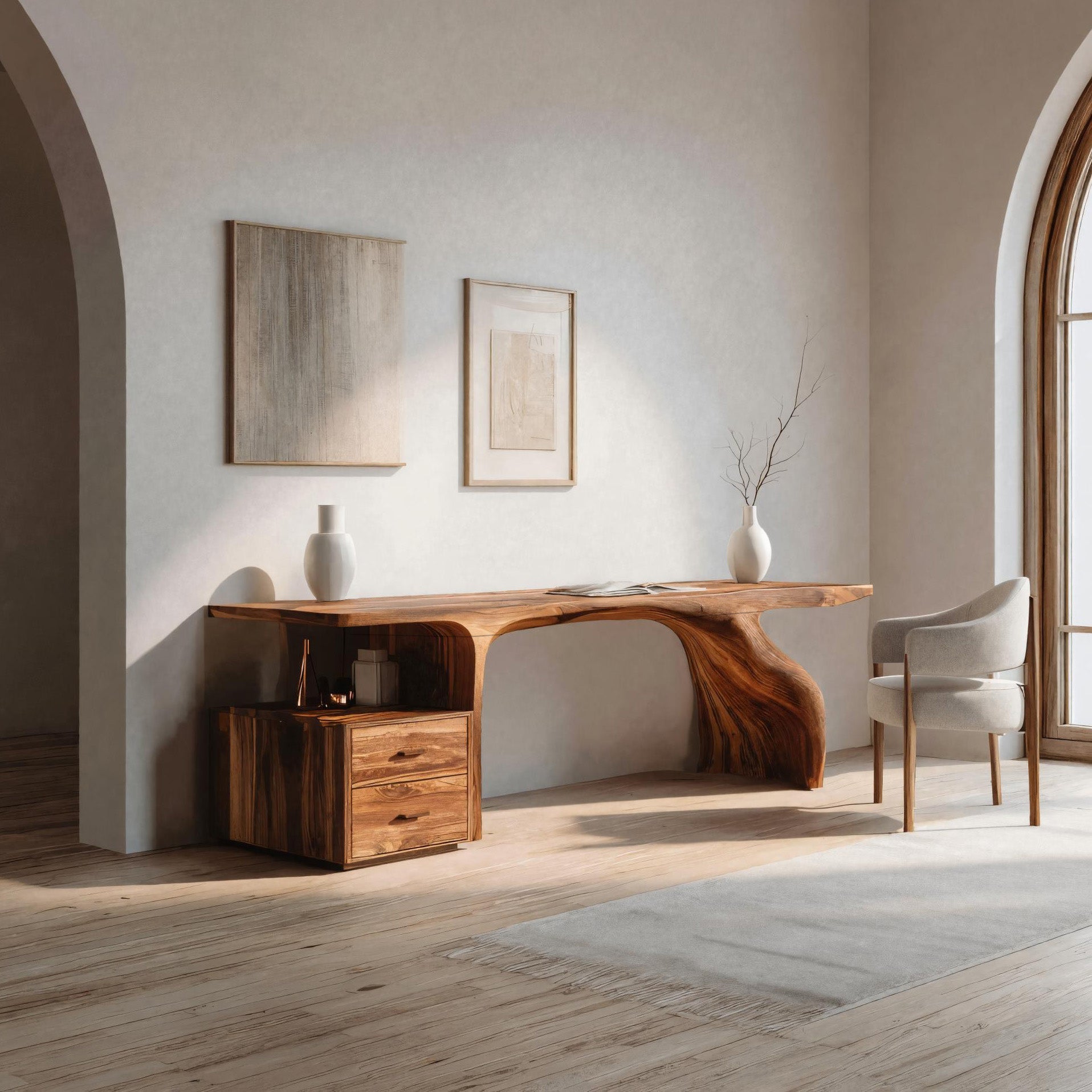 Organic Live Edge Wood Desk With Storage Drawers For Workspace RTTHHNDE098