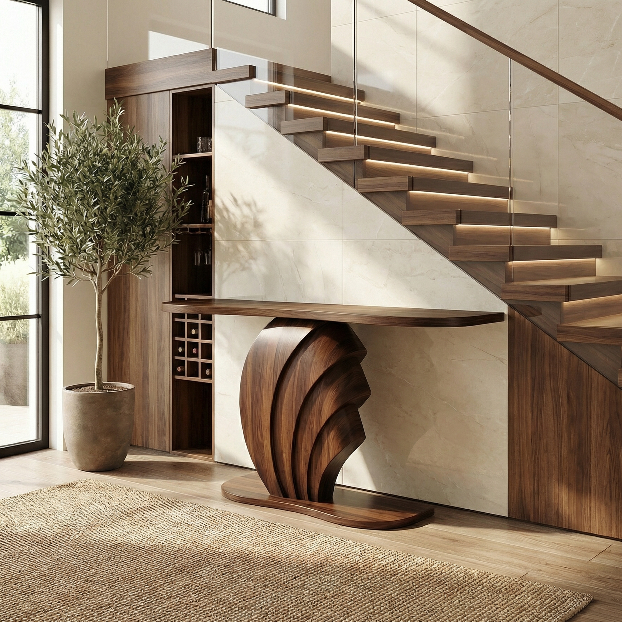 Modern Sculptural Console Table Wooden Living Room SINLSACS526