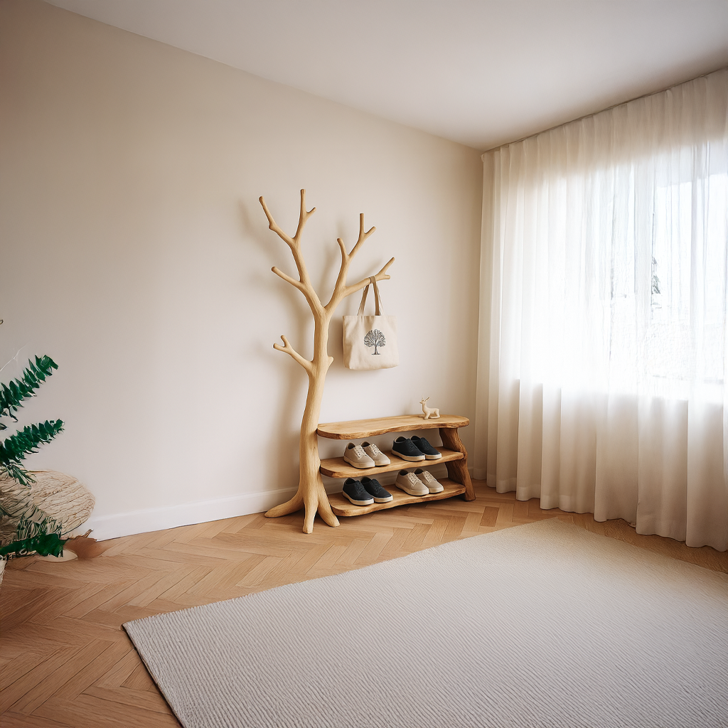 Rustic Tree Coat Rack Shoe Bench Entryway SINLSATCR014