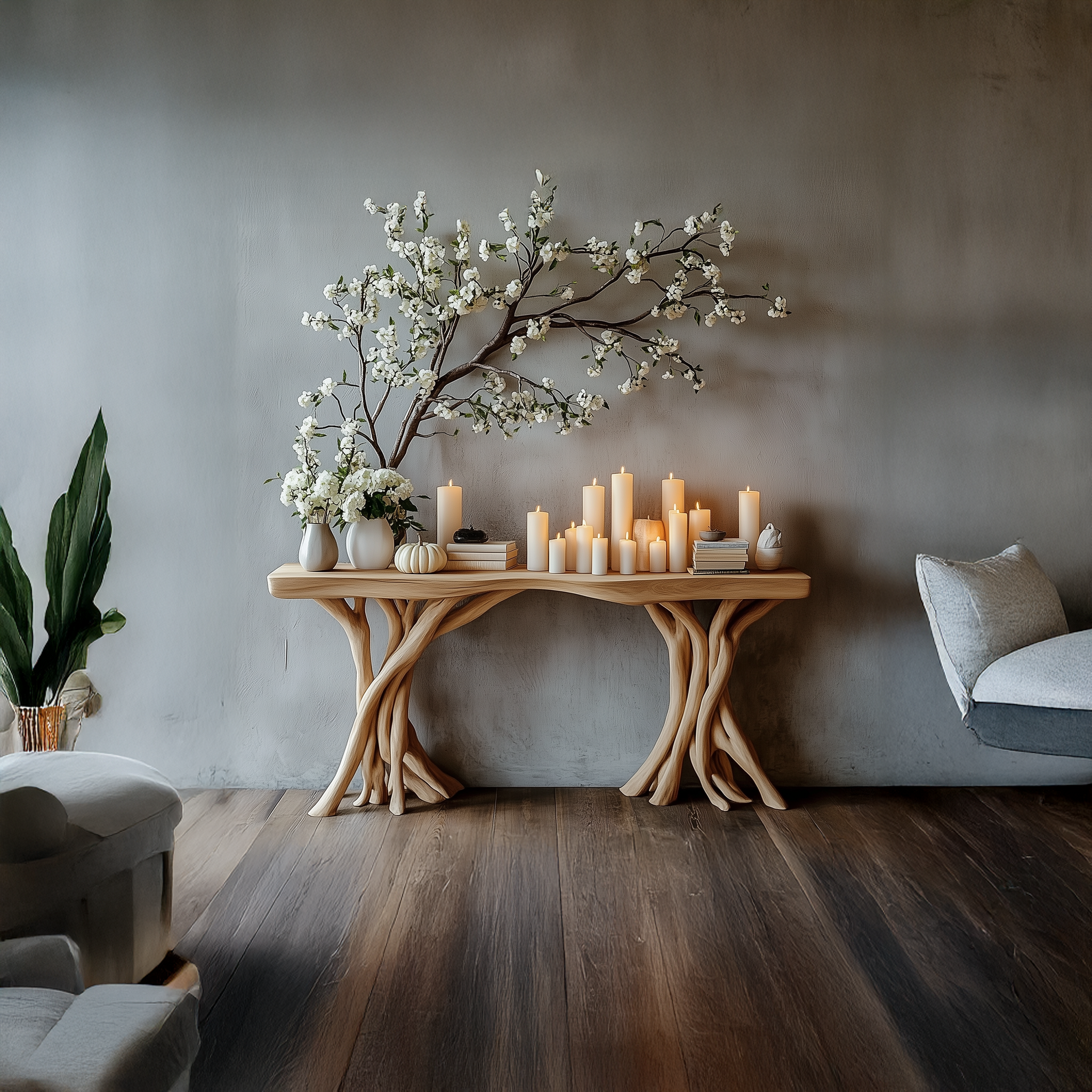 Driftwood Console Table Organic Wood Rustic Art Gift SINLSACS087
