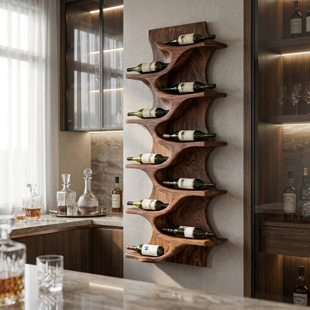 Rustic Natural Wood Wine Rack For Home Bar Wall Storage RTTHHNWH008