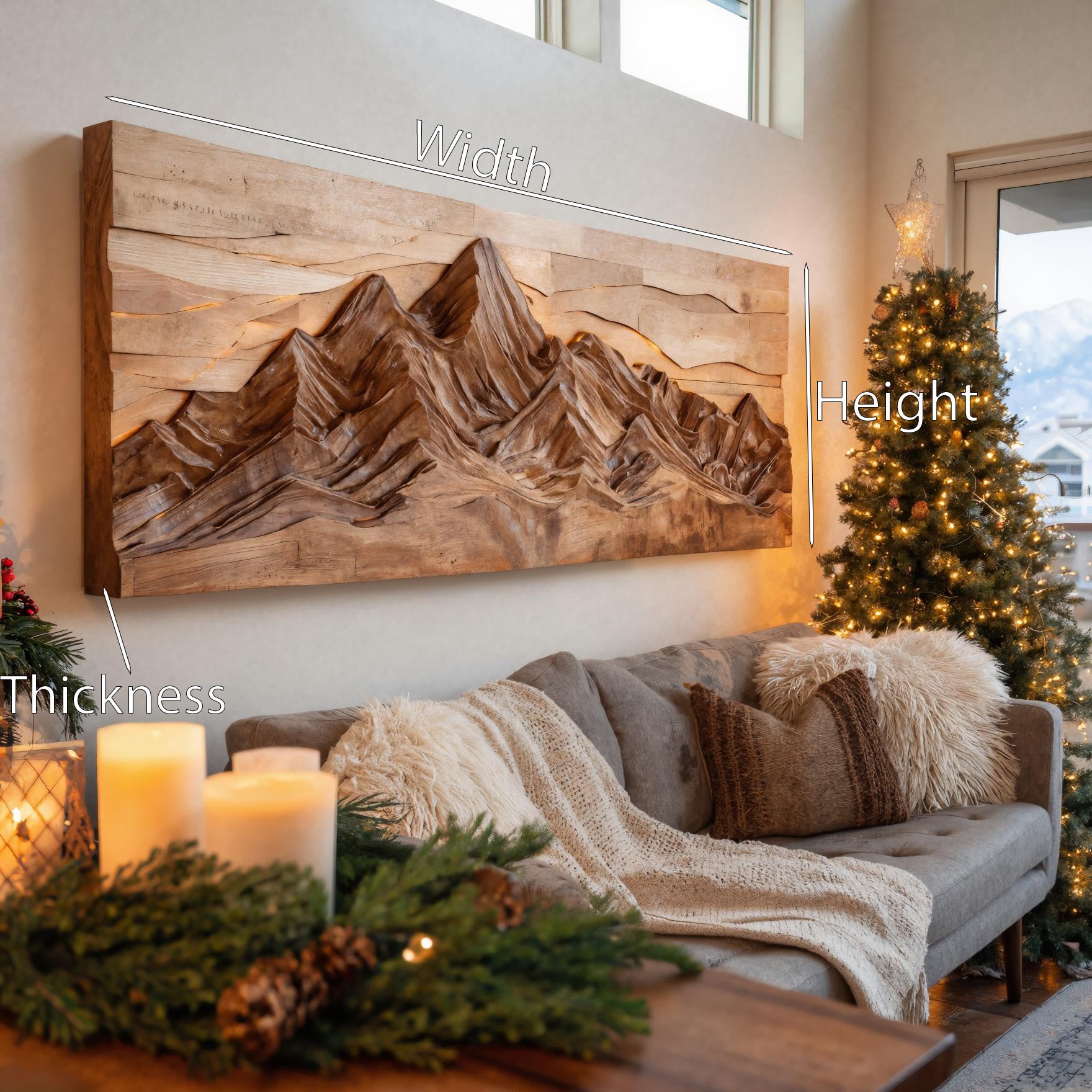 Mountain Wall Art With Layered Carved Design For Holiday Decor SITHHNCM001