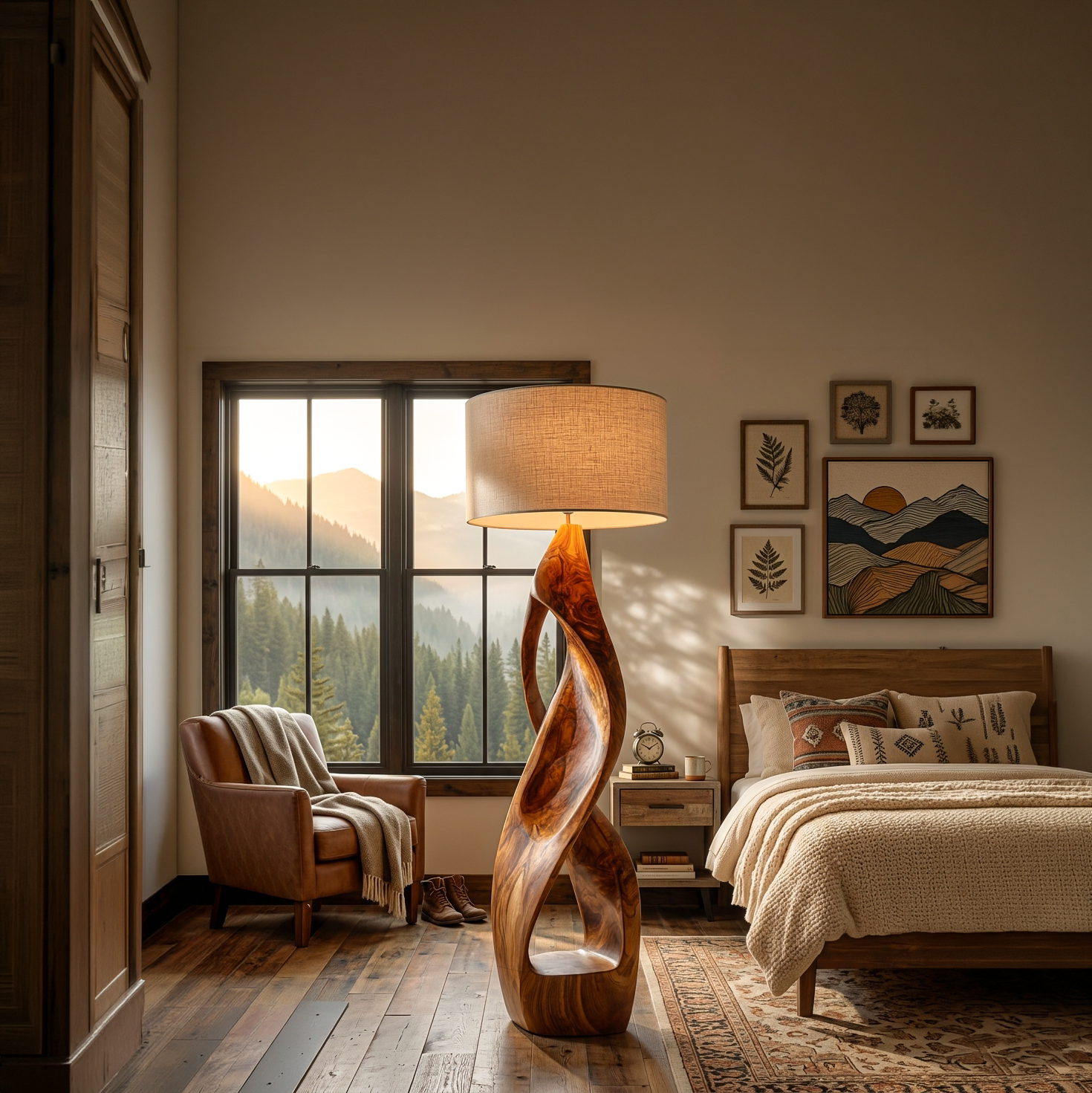 Modern Wooden Floor Lamp Twisted Body For Guest Room RTTHTTLAM045