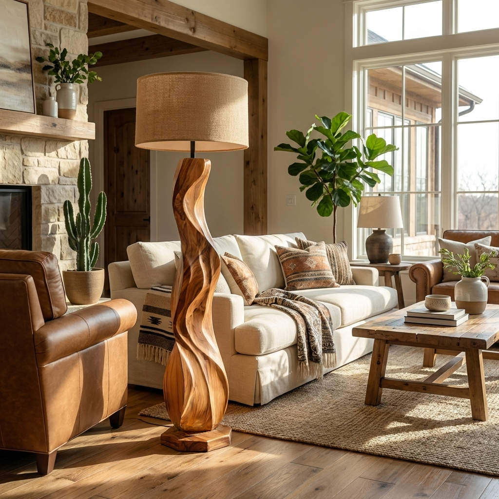Modern Wood Floor Lamp Sculptural Design For Living Room RTTHTTLAM034