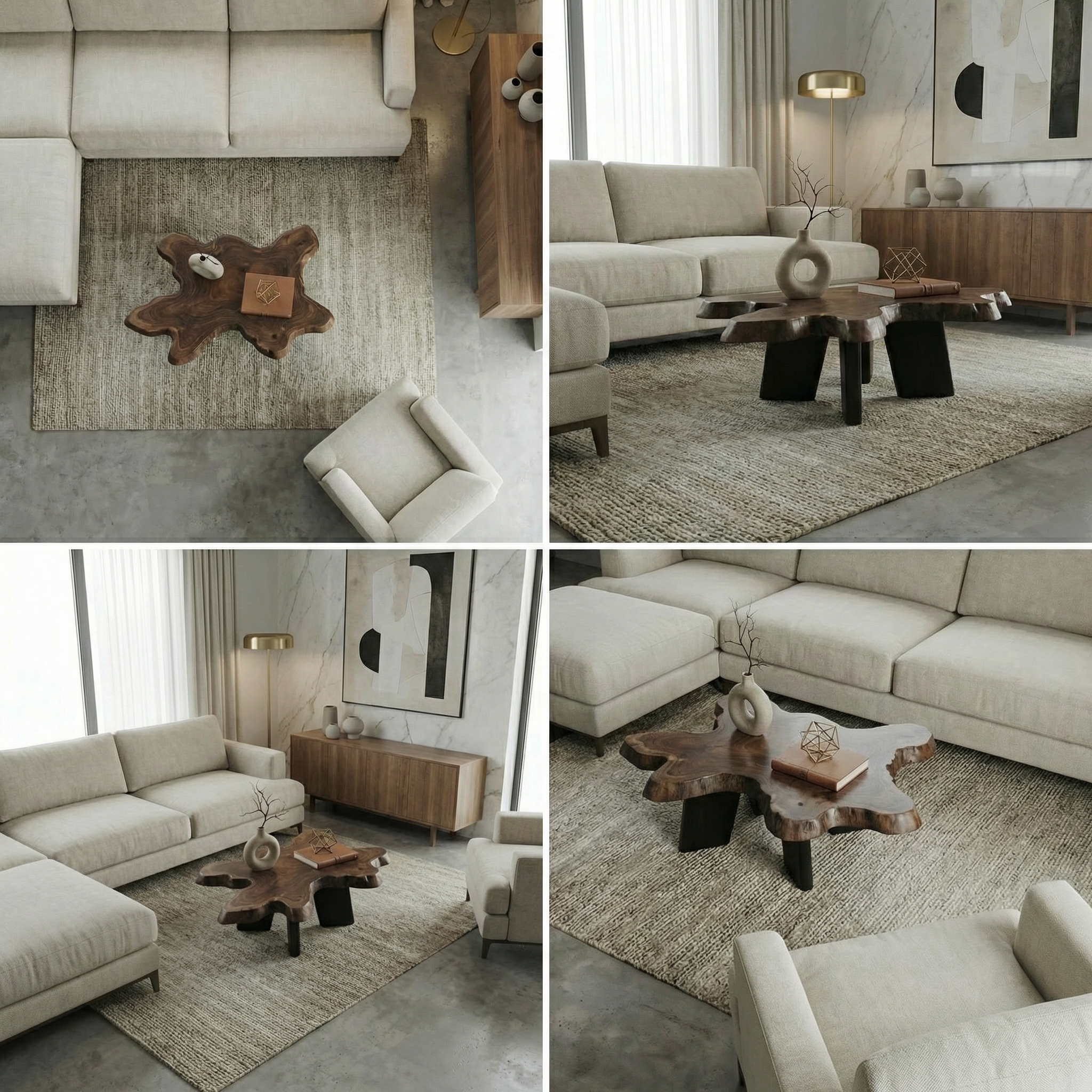 Rustic Natural Edge Coffee Table For Living Room SINLSACF346