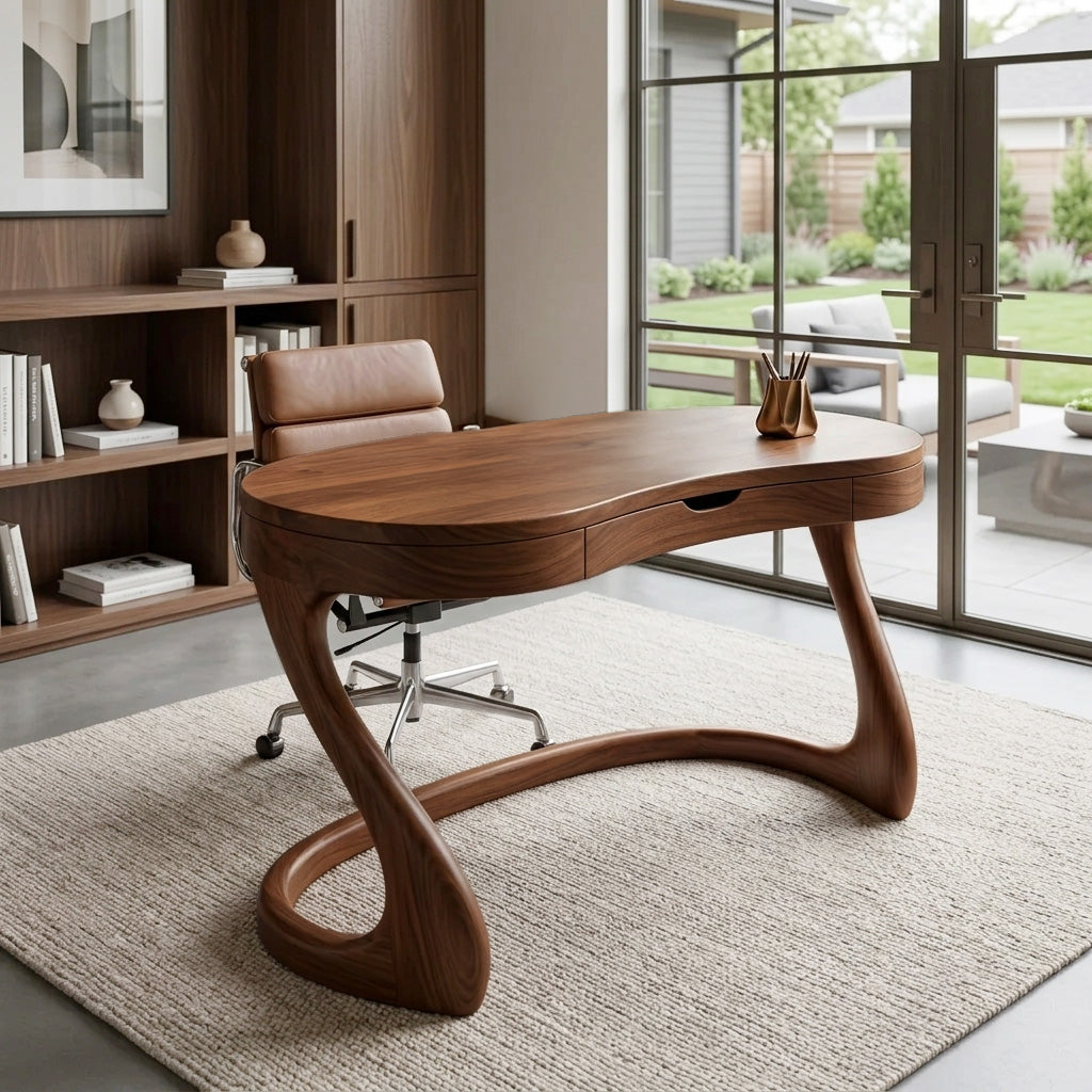 Modern Sculpted Desk With Drawers For Minimalist Home Office SITHHNDE025
