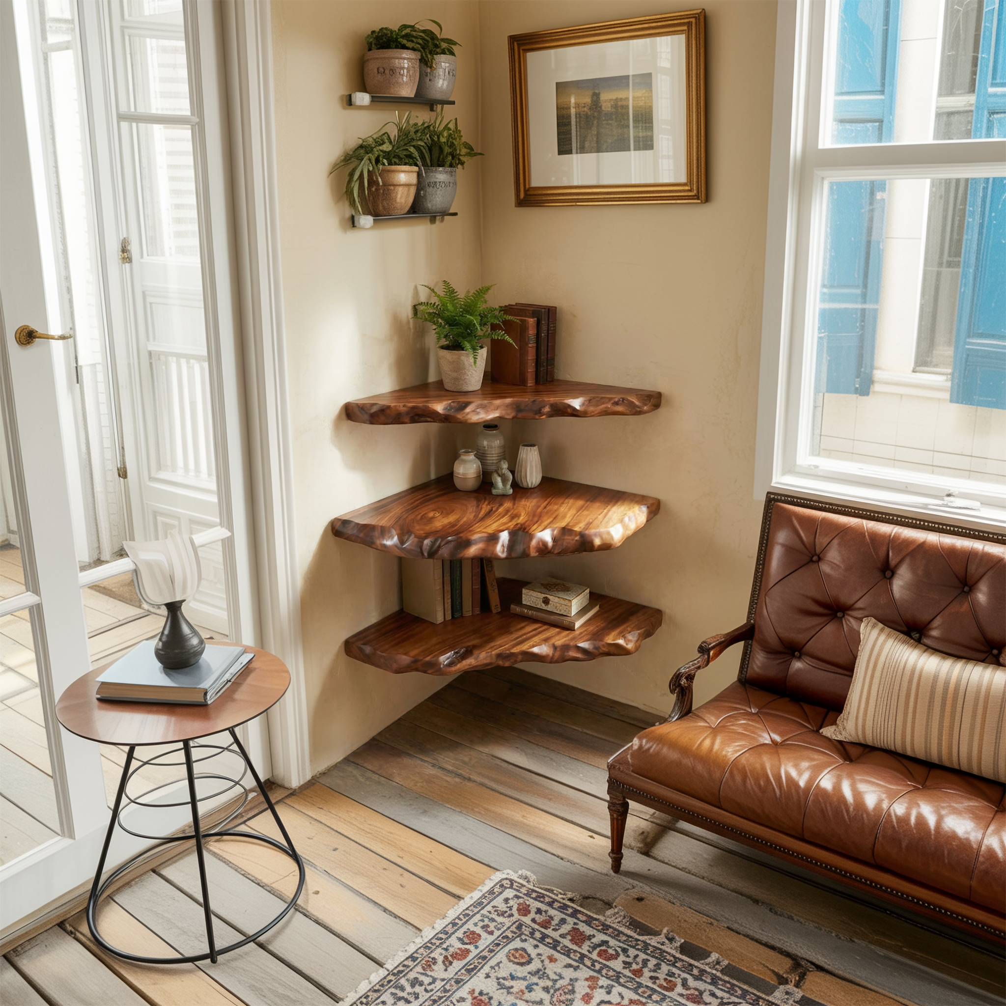 Rustic Floating Corner Shelf For Living Room And Interior Decor SINLSACN022