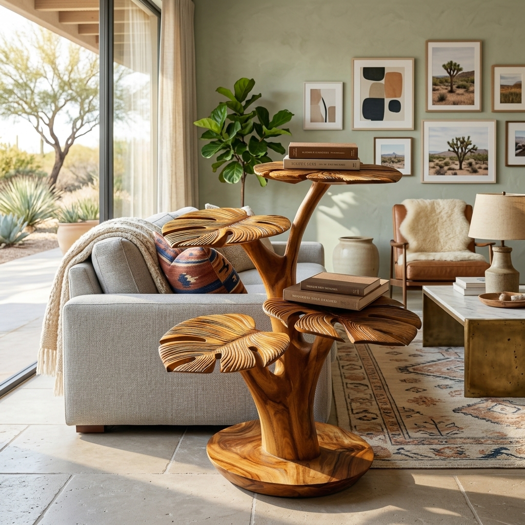 Organic Wooden Side Table With Multi-branched Tabletop For Home RTTHTTSTA061