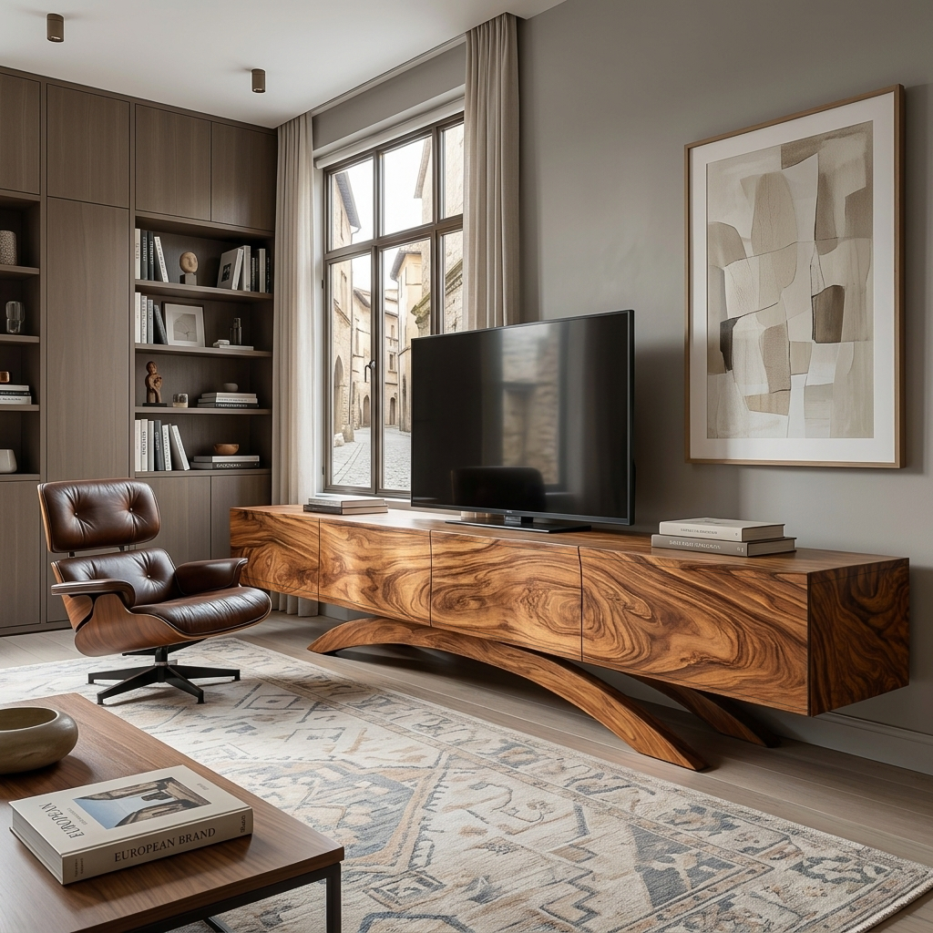 Modern Wooden TV Cabinet With Curved Base For Home Interior RTTHTTTVC083