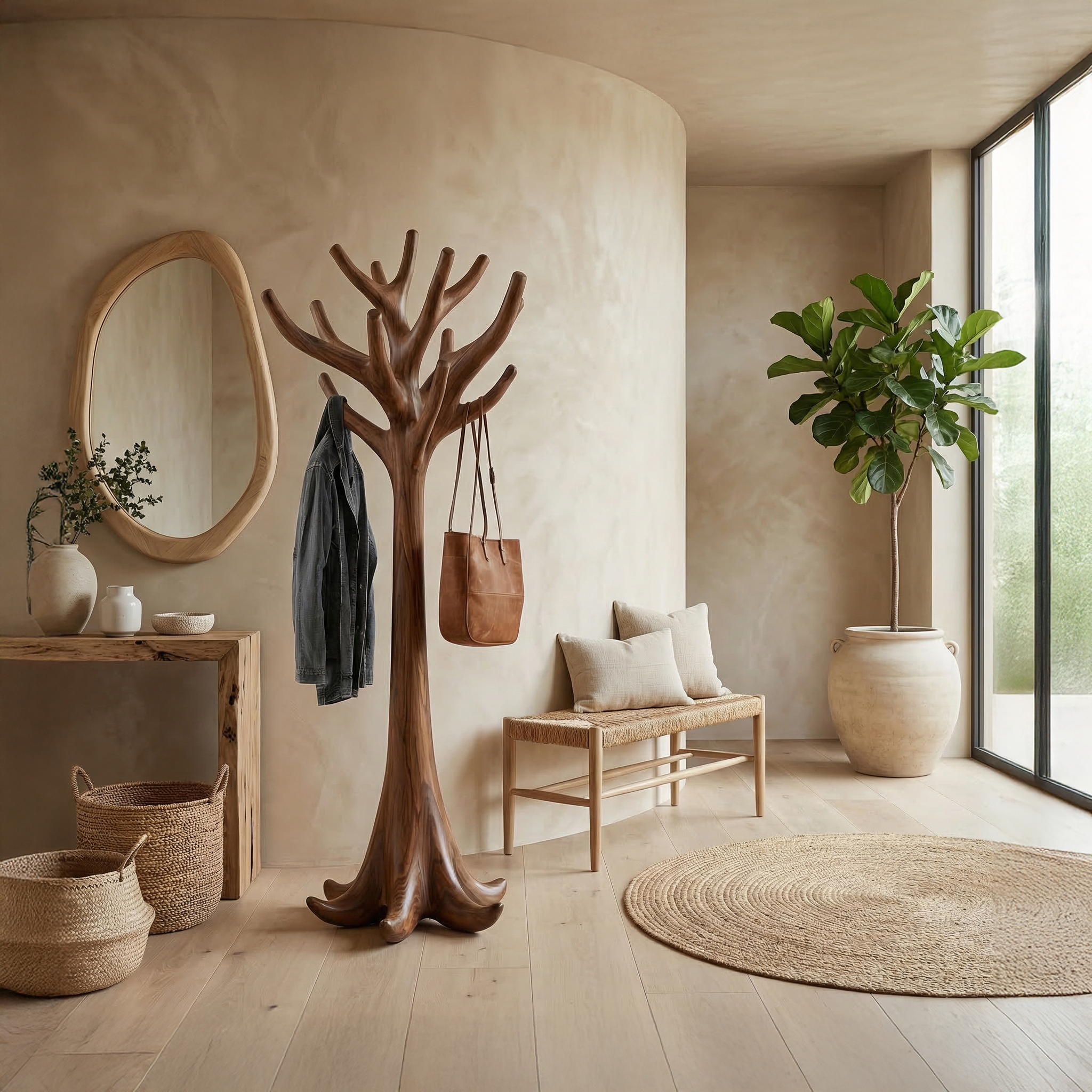 Rustic Artistic Tree Coat Rack For Entryway And Interior Space SINLSATCR104
