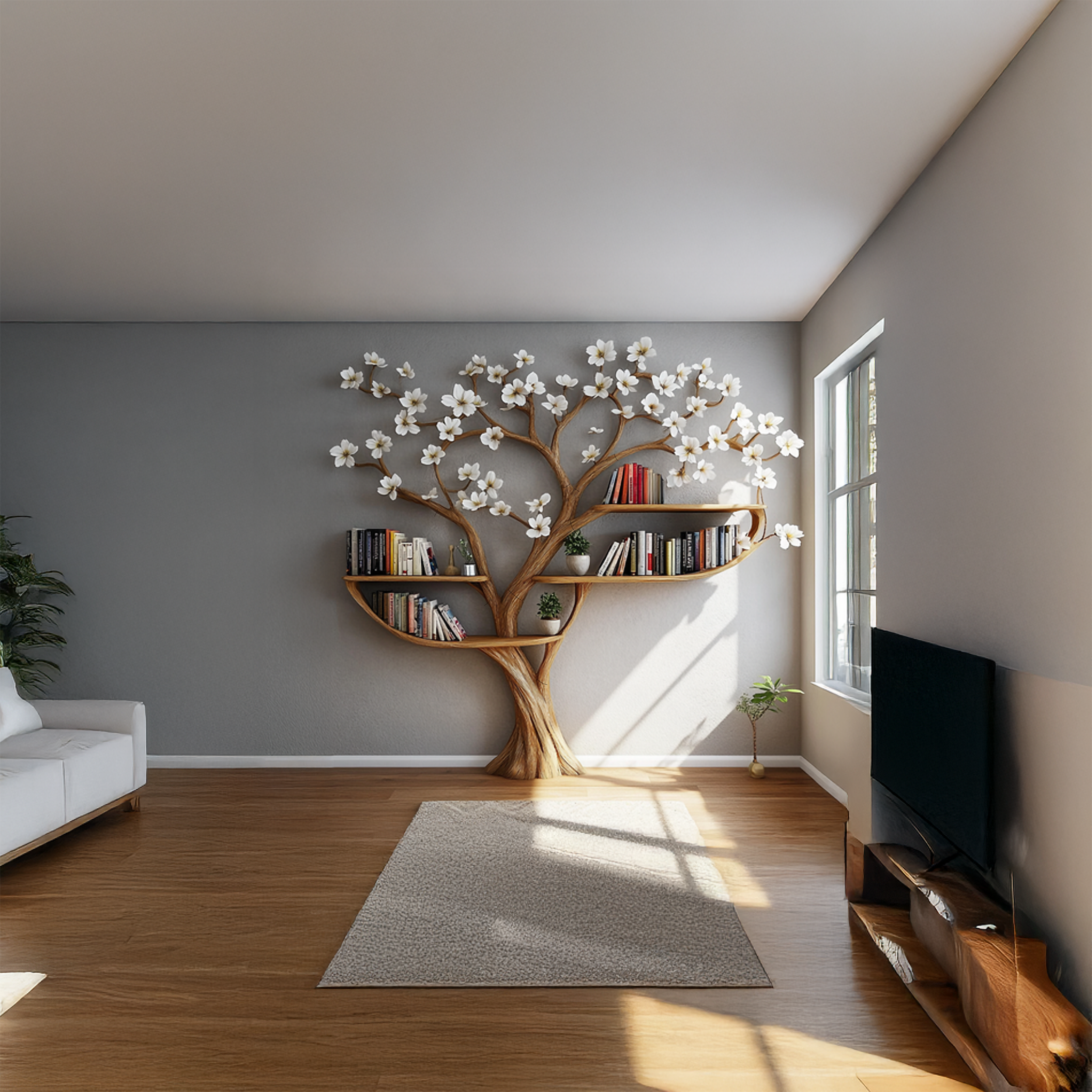 Rustic Tree Bookshelf Living Room Or Bedroom Flower Design SINLSATB456