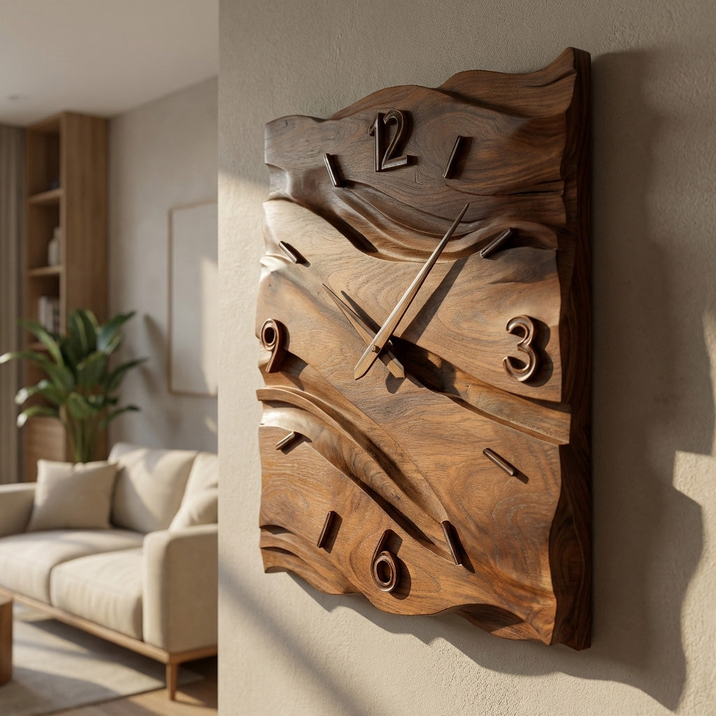 Organic Modern Wood Wave Wall Clock Decor For Living Room RTTHHNWAC019