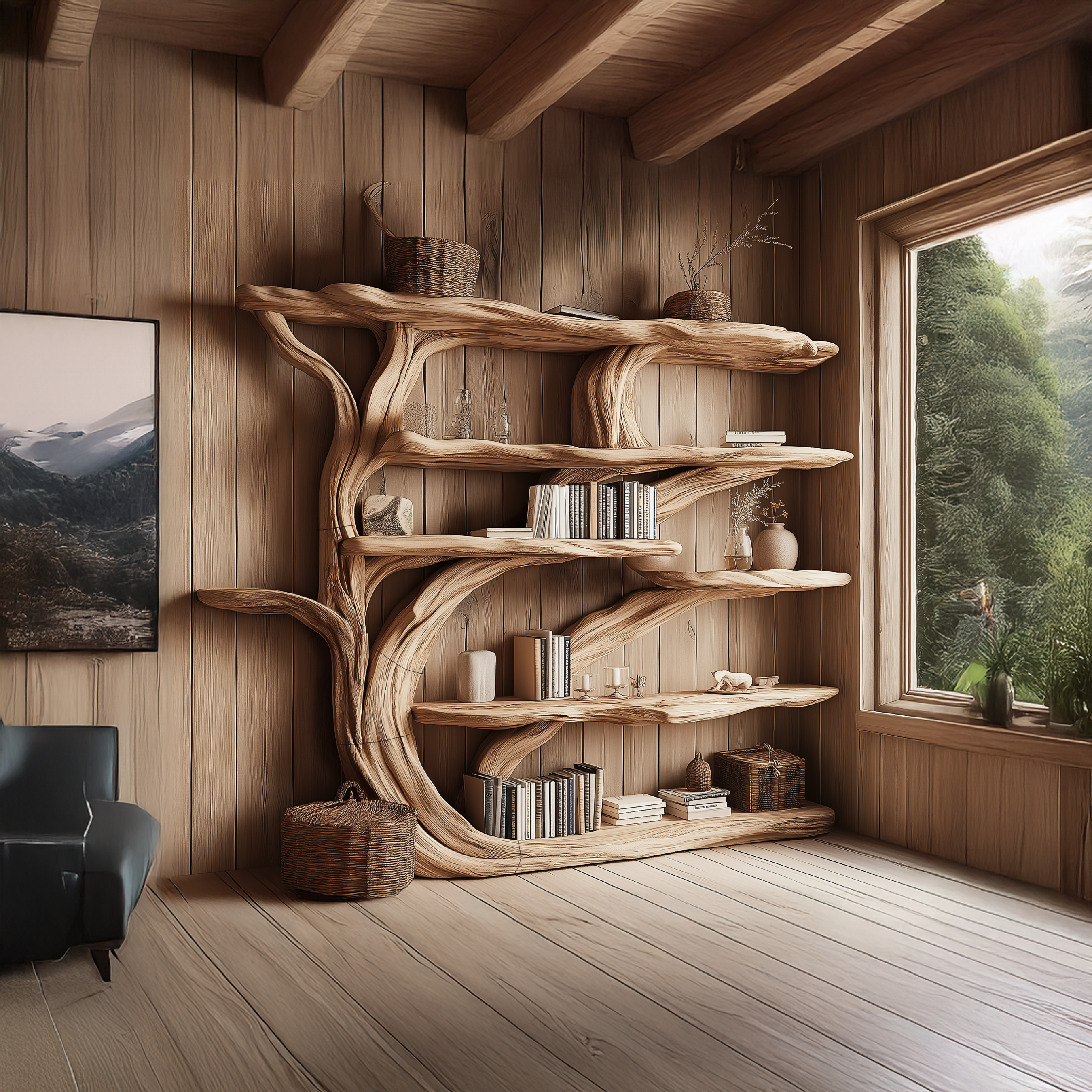 Rustic Book Tree Shelf – Handmade Wooden Bookshelf For Office & Home SINLSATB174