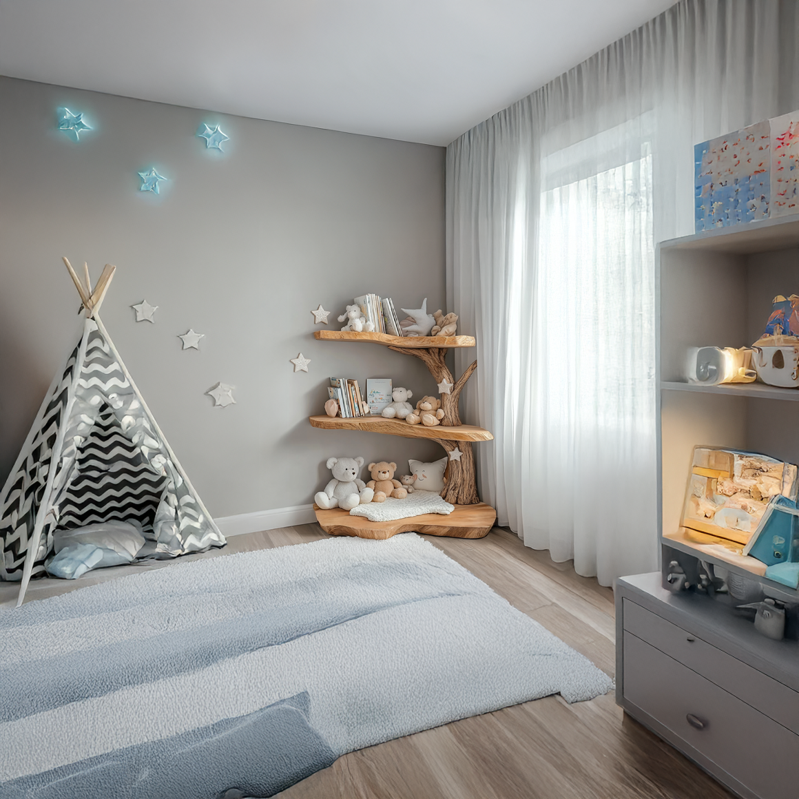 Rustic Corner Tree Bookshelf Kids Bedroom Decor SINLSATB312