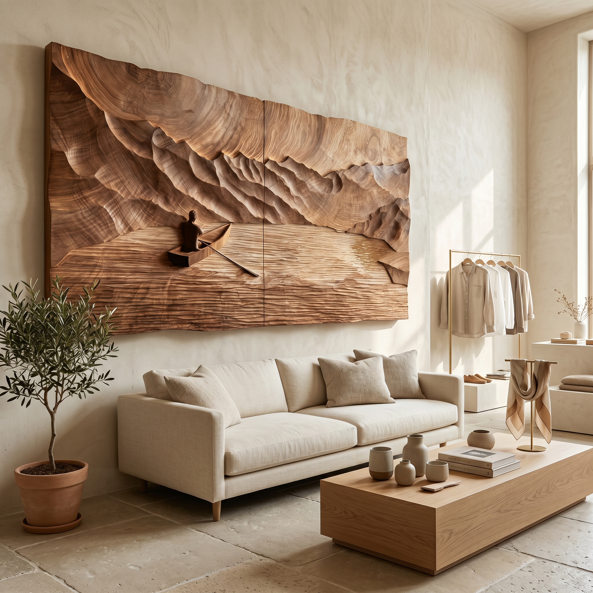 Oversized Round Wood Landscape Art For Japandi Living Room Design SILDTTRWA098
