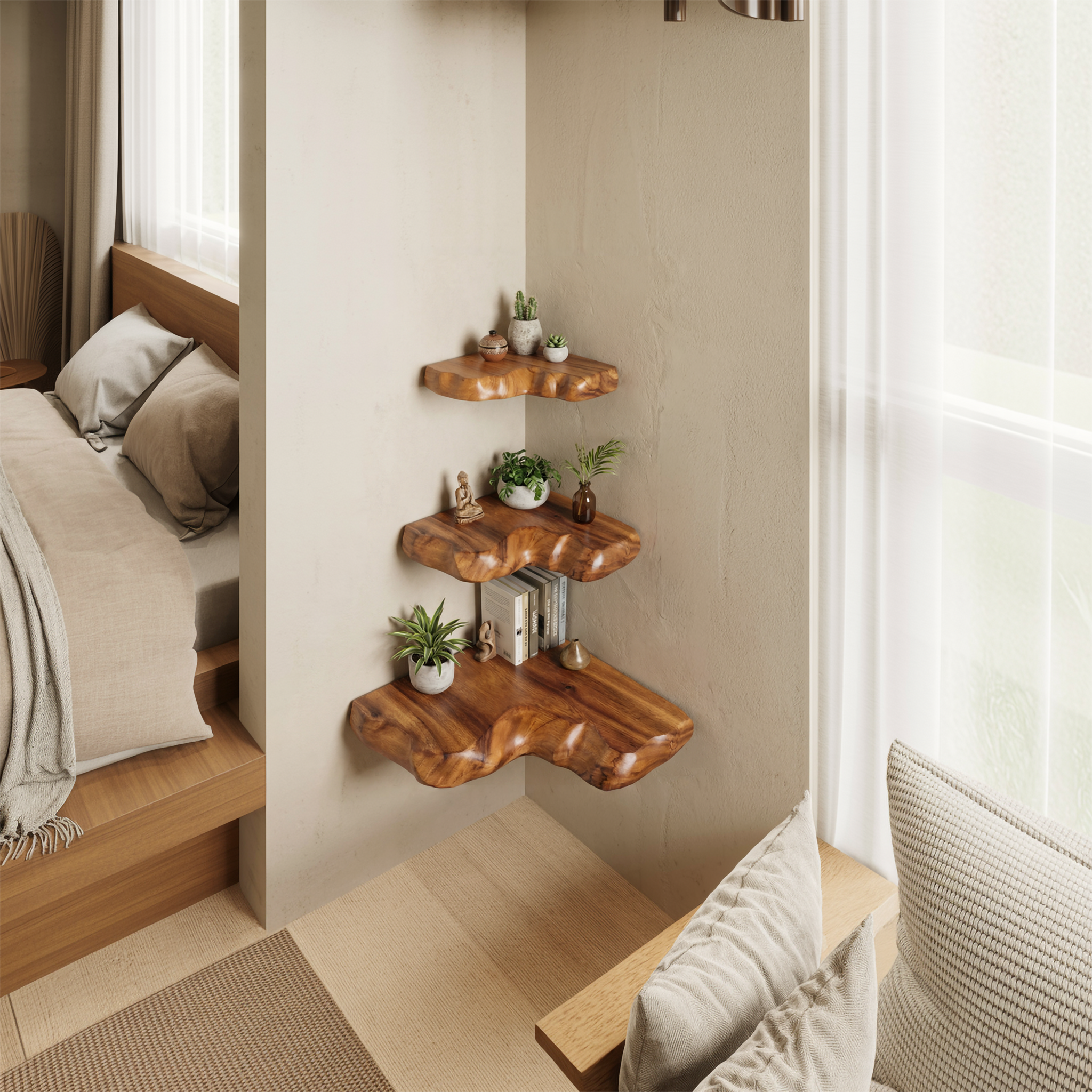 Rustic Corner Floating Shelf For Living Room And Wall Decor SINLSACN016