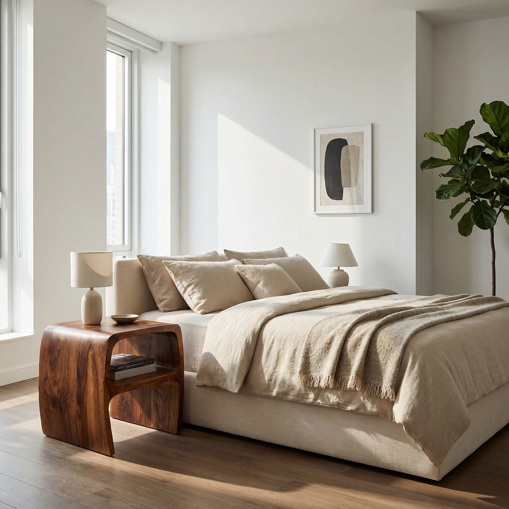 Modern Sculptural Nightstand With Open Storage For Bedroom RTTHHNNS025