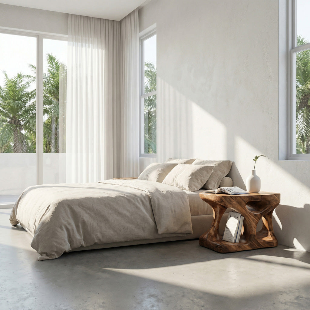 Scandinavian Wooden Side Table With Minimal Curves And Open Shelf For Living Room RTTHHNSTA016