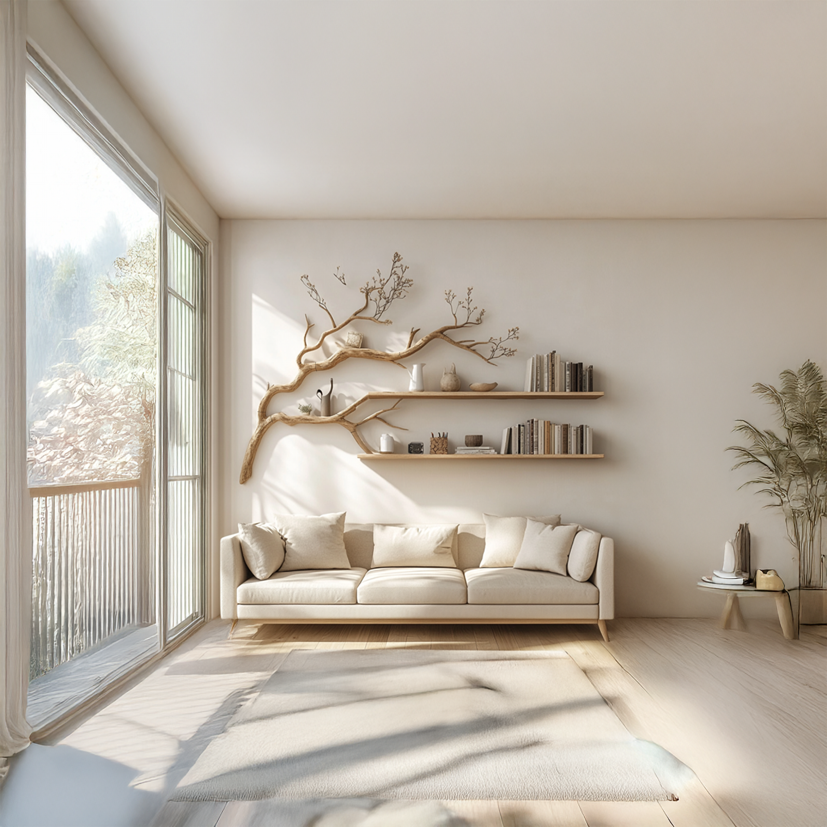 Rustic Organic Tree Display Shelf Modern Cozy Living SINLSATBS055