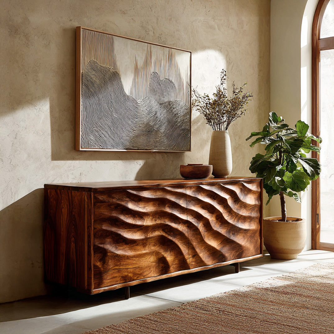 Contemporary Wooden Sideboard With Carved Doors For Home Interior RTTHHNSD042