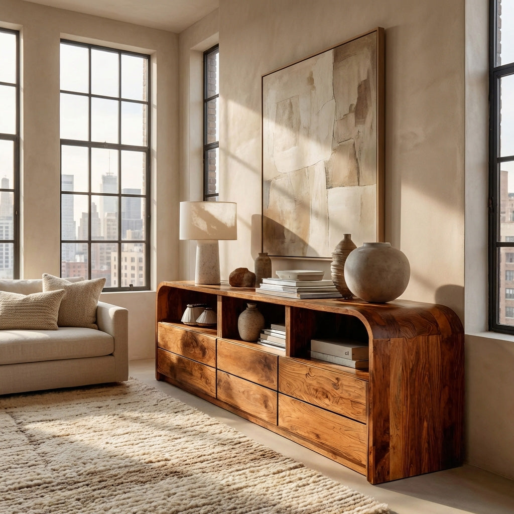 Modern Natural Wood Sideboard With Open Shelf For Home RTTHHNSD027