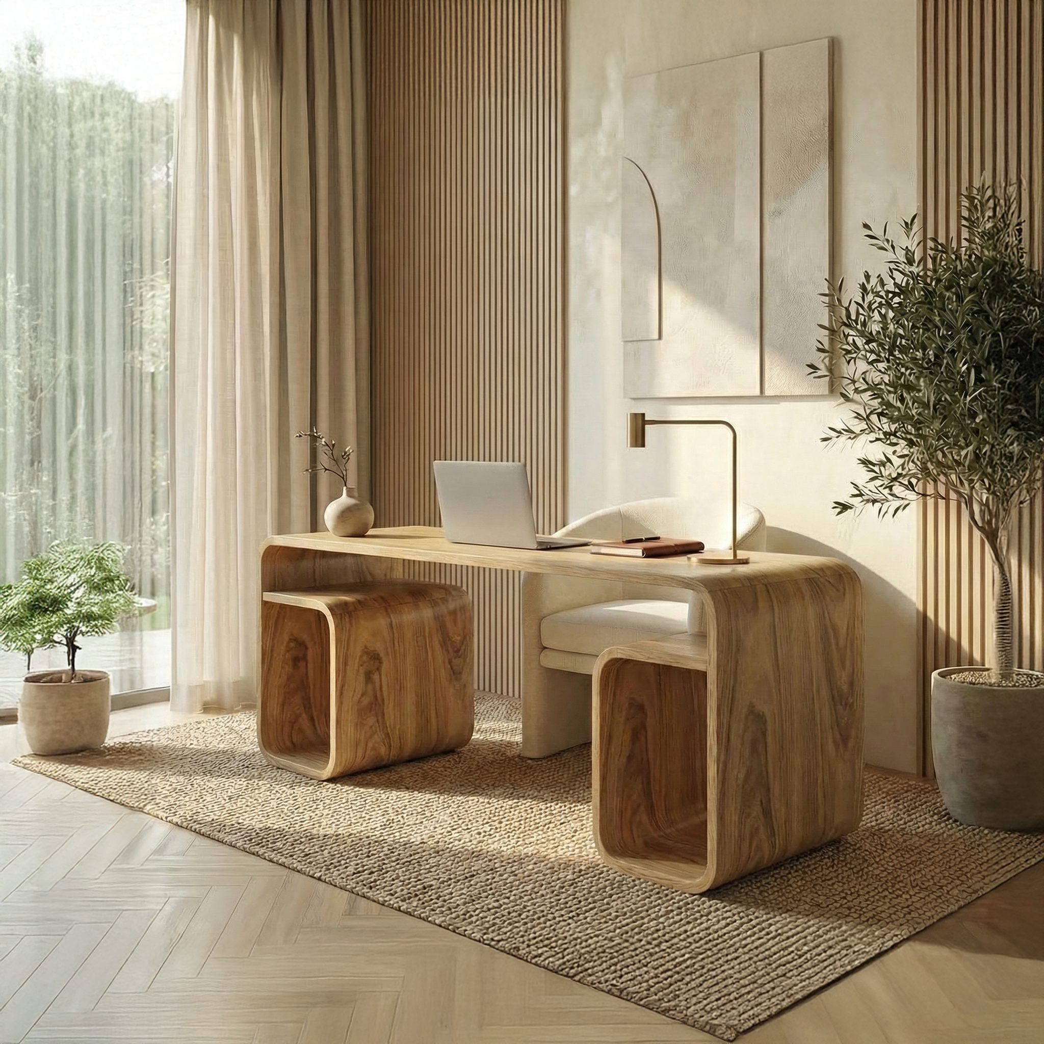 Japandi Curved Desk For Bedroom And Study Room SINLSADK094