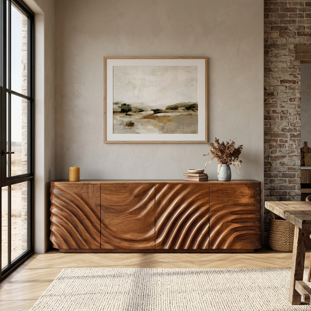 Modern Wooden Sideboard With Carved Door For Minimalist Living Space RTTHHNSD039