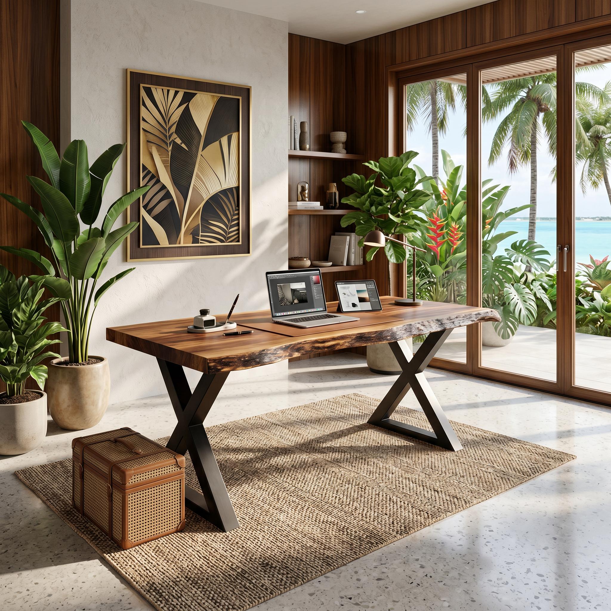 Tropical Computer Desk With Live Edge Top For Home Office SILDTTRDE014