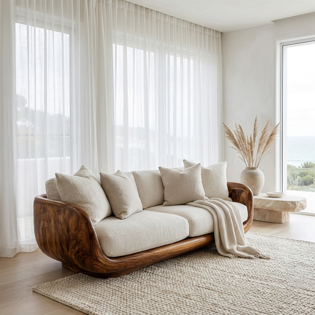 Organic Wooden Sofa With Rounded Edges For Living Room RTTHHNSFA043