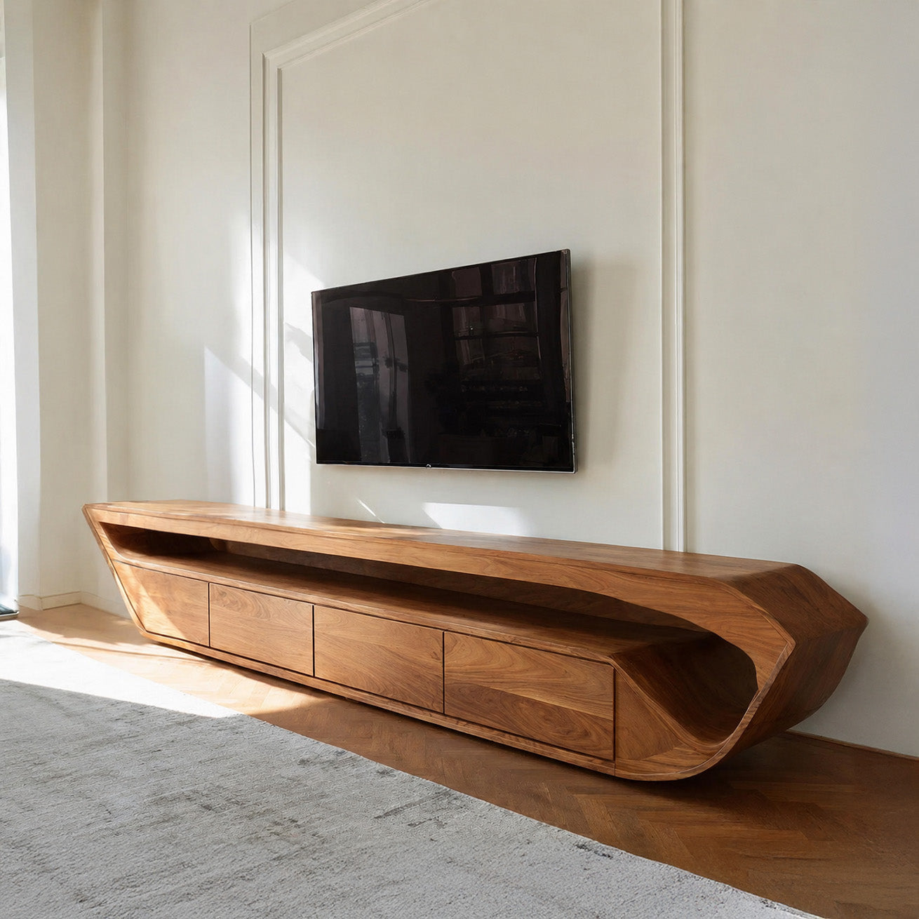 Modern Sculptural TV Console With Drawer For Living Room SITHHNTVC028