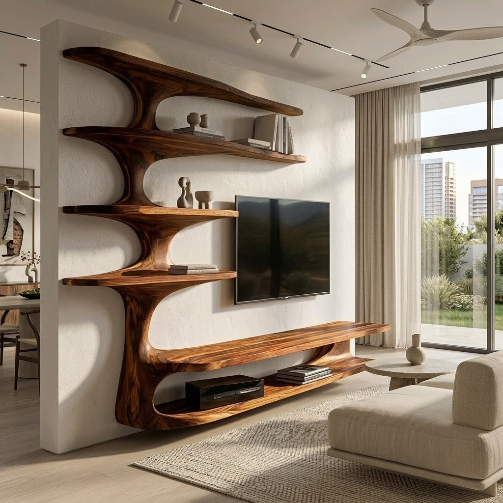 Modern Natural Wood TV Console With Shelving For Living RTTHHNTVC100