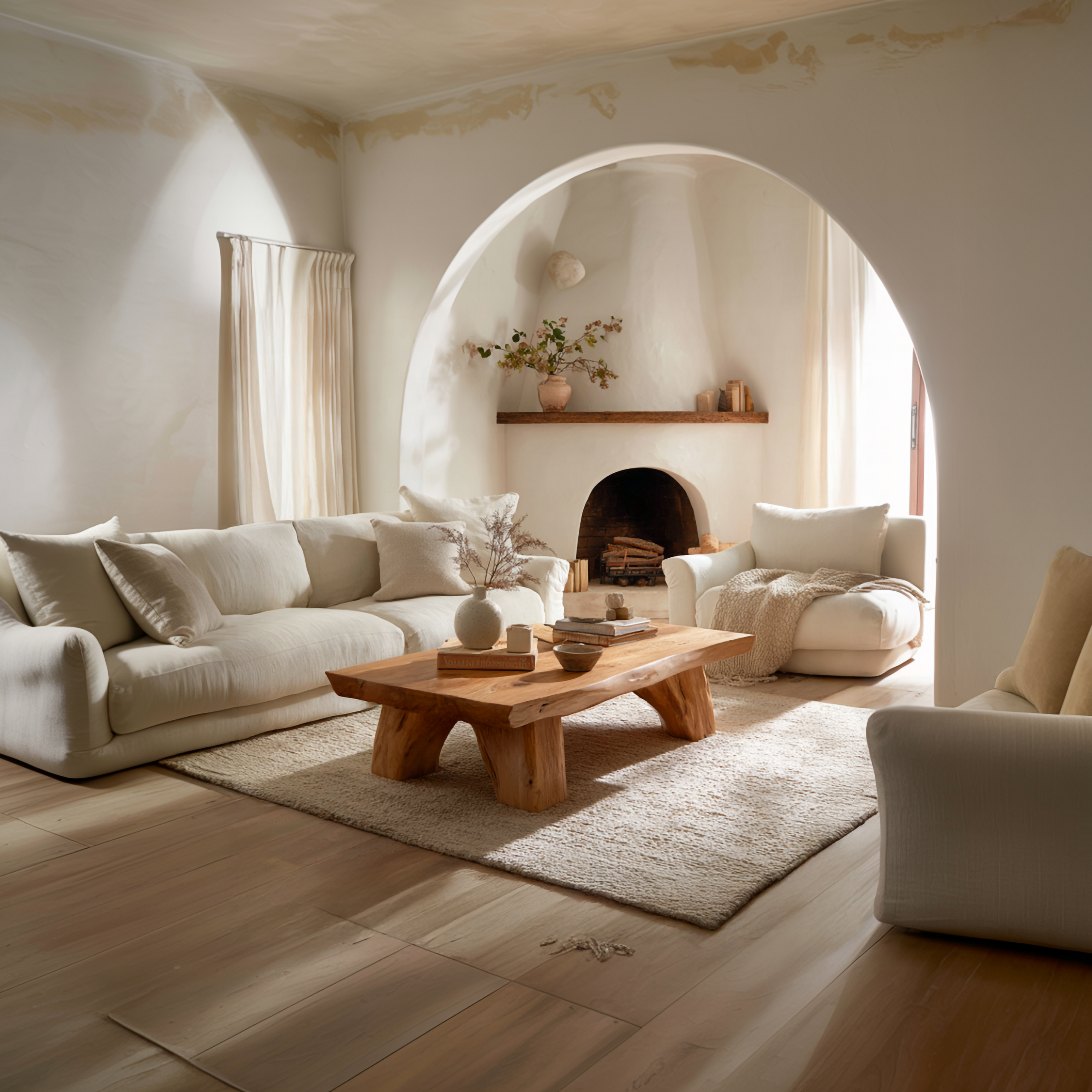 Warm Organic Solid Wood Coffee Table Modern Cozy Living Room Interior SINLSACF281